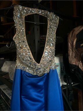 Embellished Deep V Royal Blue Prom Dress